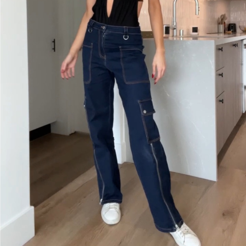 Navy Blue Wide Leg Jeans